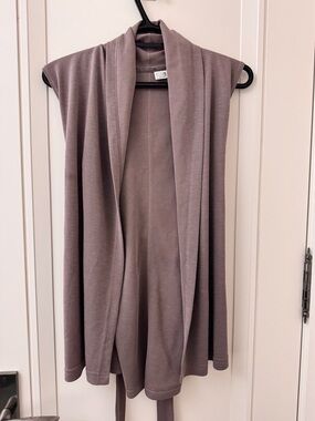 Sleeveless Open Front Long Cardigan - Mauve Taupe